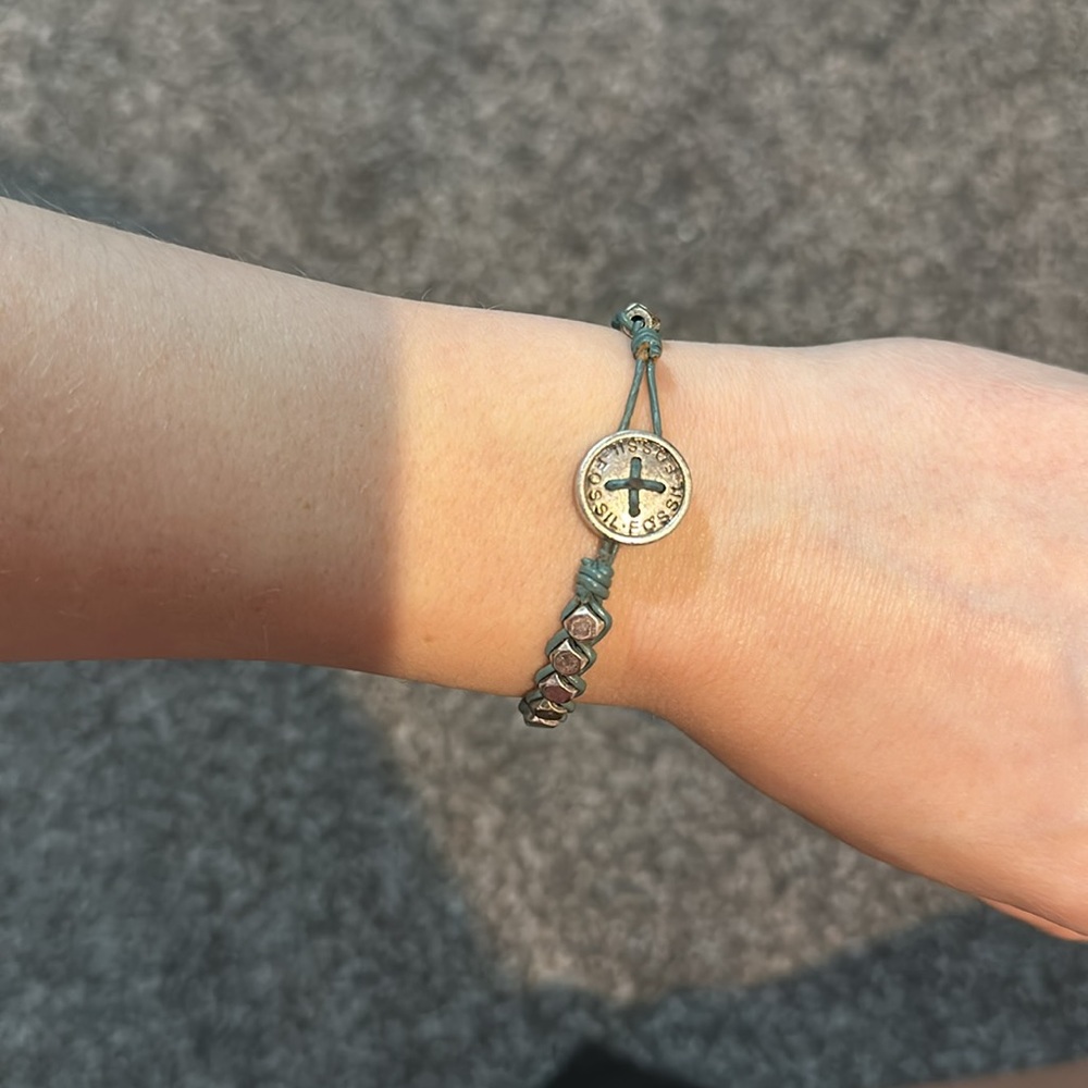Vintage Leather Fossil Bracelet with Metal Studs